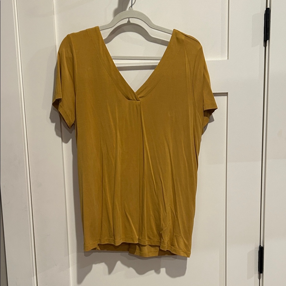 Mustard V-Neck Short Sleeve Women's Top